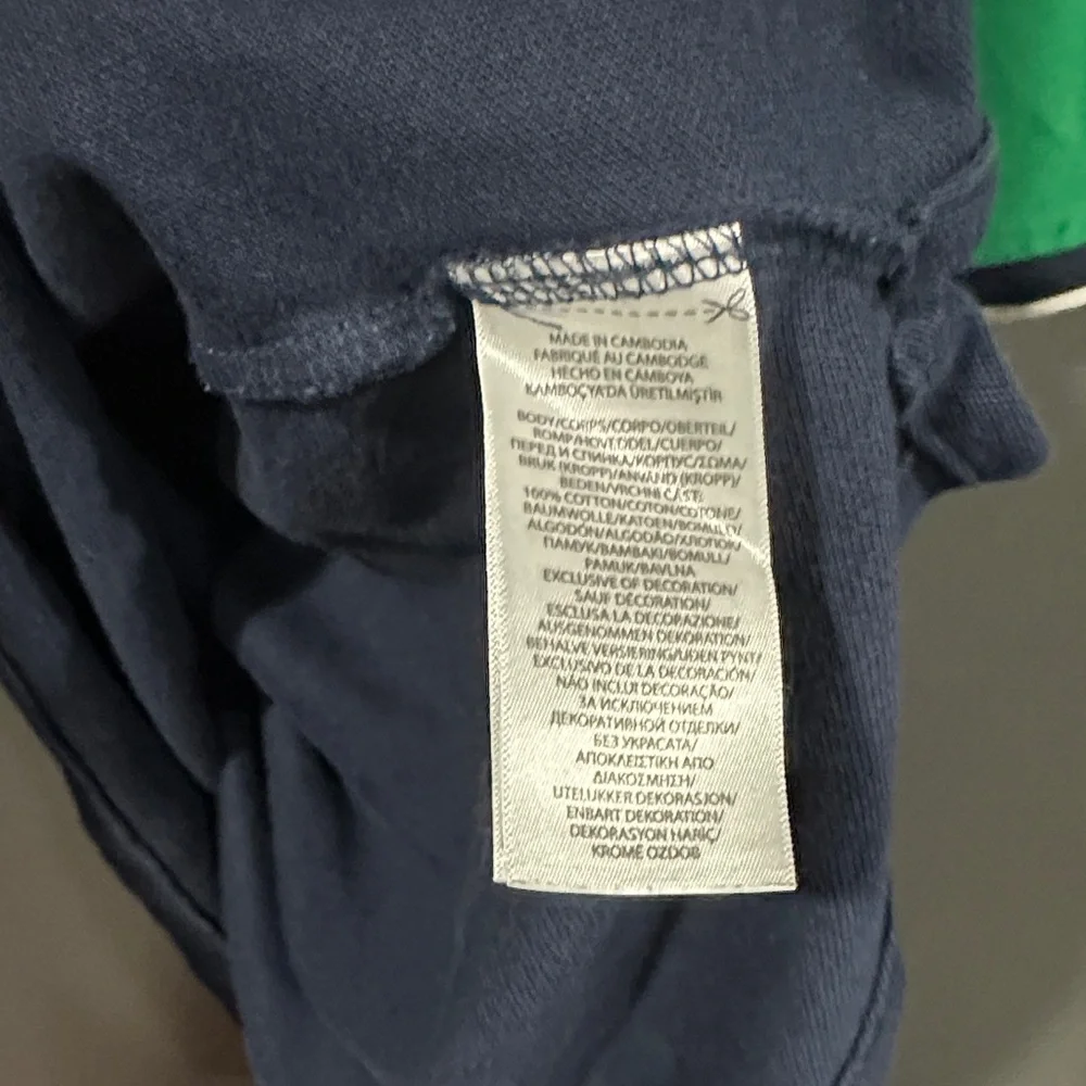 Polo by Ralph Lauren Navy Polo with Green Sleeve Panels and White Trim